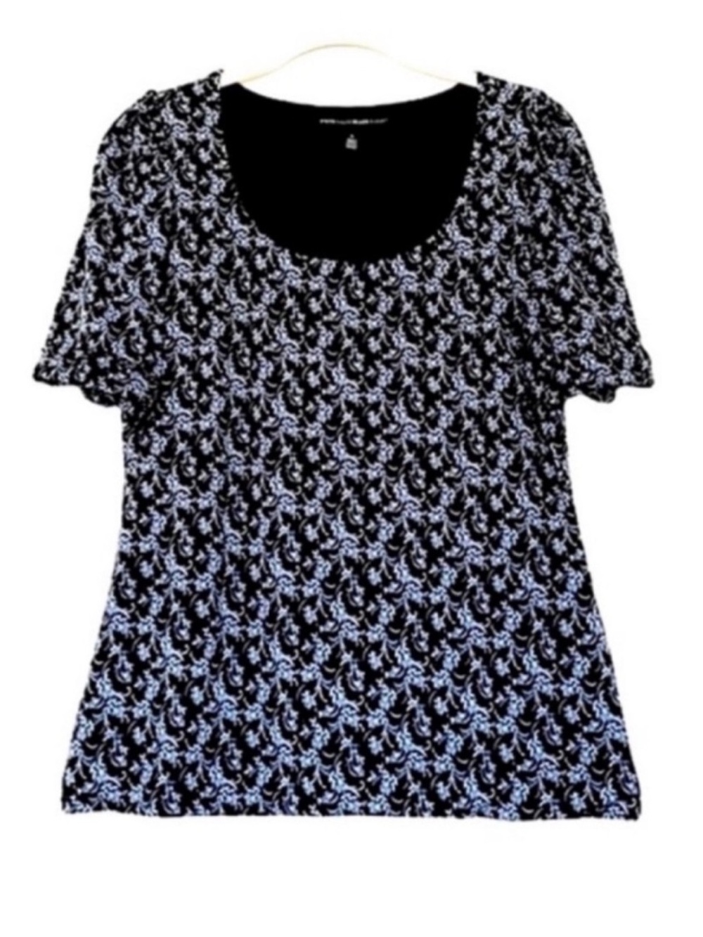 WHBM Short Sleeve Tee Scoop Neck Floral Stretch Jersey Classic Blue Size S